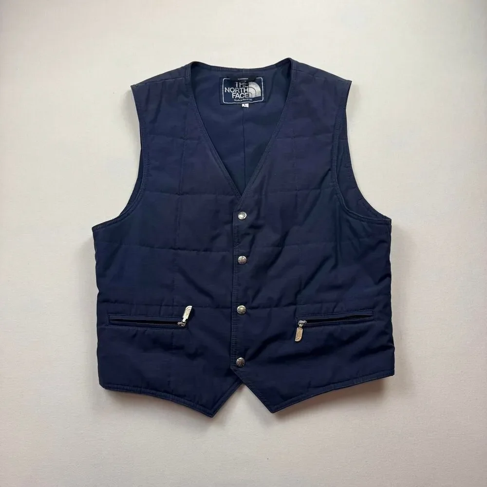 Vintage 80s The North Face Vest Jacket Men Large Blue Quilted Talon Button Up